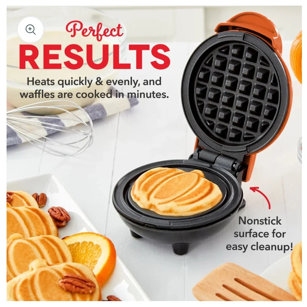 New Dash Orange Mini Pumpkin Waffle Maker